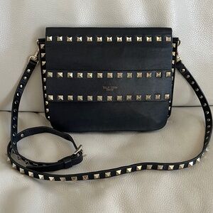 Valentino Rockstud Black Leather Flap Bag with Adjustable Crossbody Strap